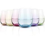 Colored Stemless Wine Glass Set of 6, Vibrant Splash Wine Glasses with Colored Bottom for Women Men Friends Sister, Good Gift