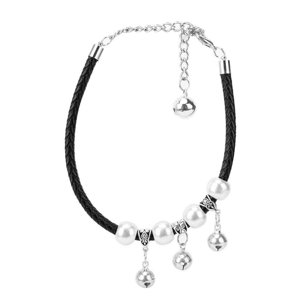 Pet Collar with Adjustable Bell Fashion Cute Dogs Cats Collar PU Alloy Blue Red Pink Black Pet Supplies (XS, S, M, L, XL) (M-Black)