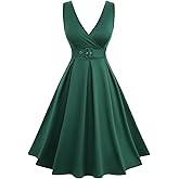ROSE GAL Women Plus Size Sleeveless Plunging 1950 Vintage Swing Dress Solid Audrey Hepburn Dress