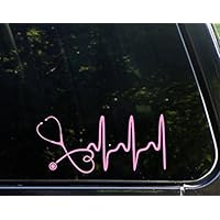 Sweet Tea Decals Stethoscope Heart (Pink) - 8" x 3 3/4" - Vinyl Die Cut Decal/Bumper Sticker For Windows, Trucks, Cars, Laptops, Macbooks, Etc.