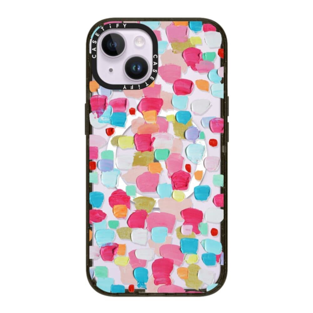 CASETiFY Impact iPhone 14 Case [4X Military Grade Drop Tested / 8.2ft Drop Protection/Compatible with Magsafe] - Magenta Confetti - Glossy Black Image