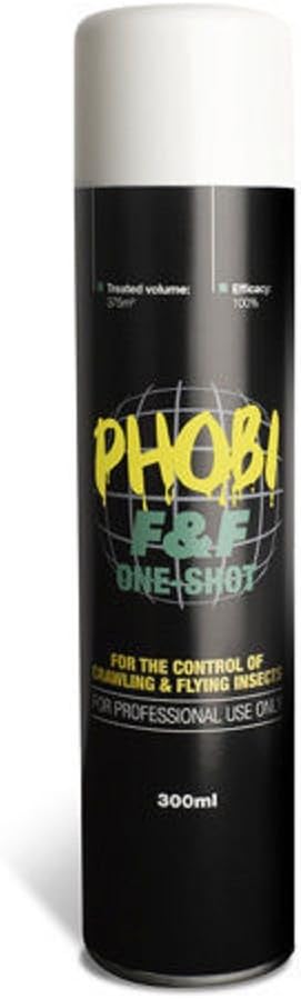 PHOBI F&F ONE SHOT FOR THE CONTROL OF FLYING AND CRAWLING INSECTS PESTS PROFESSIONAL USE FLEAS, BED BUGS, HOUSE FLIES AND COCKROACHES INDOOR USE (12 CANS)