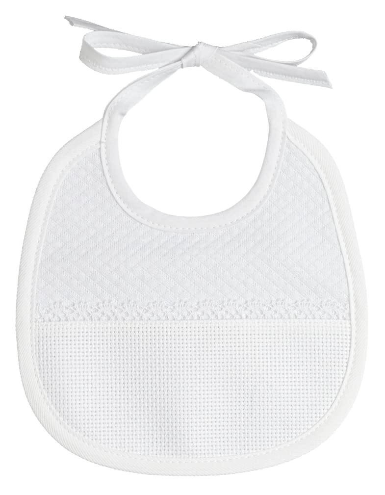 Filet - Small Bib in Soft White Losanghe Motif with Pocket in Aida to Embroider, Ideal for Babies and Early Months, Made in Italy, White