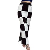 SHENHE Women's Checkered Skirt High Waist Back Slit Elastic Plaid Bodycon Maxi Pencil Skirt