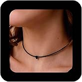 Erimberate Bohemian Enamel Heart Choker Necklace Black Enamel Hearts Pendant Necklaces Small Seed Bead Collar Necklaces Black Heart Rice Bead Chain Necklace Jewelry for Women