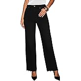 Yewfirm Straight Leg Jeans for Women Trendy High Waisted Cropped Boyfriend Mom Stretchy Frayed Hem Loose Wide Leg Baggy Pants