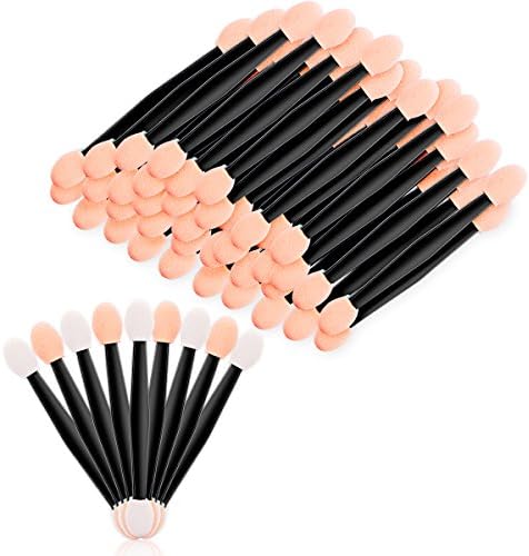 Araluky 200 Pcs Disposable Eyeshadow Brush Sponge Tipped Oval Dual Sided Eyeshadow Brush Makeup Applicator for Women Young Ladies (Black)