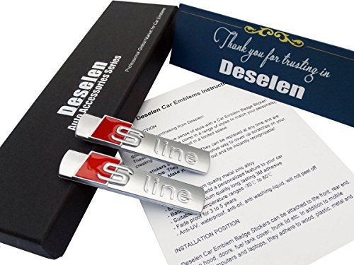 Deselen - LP-BS07 - Car Emblem Chrome Stickers Decals Badge Labeling for S Line A3, A4, A6, Q3,Q5, Q7, S6, S8, Pack of 2 (Frosting Silver)