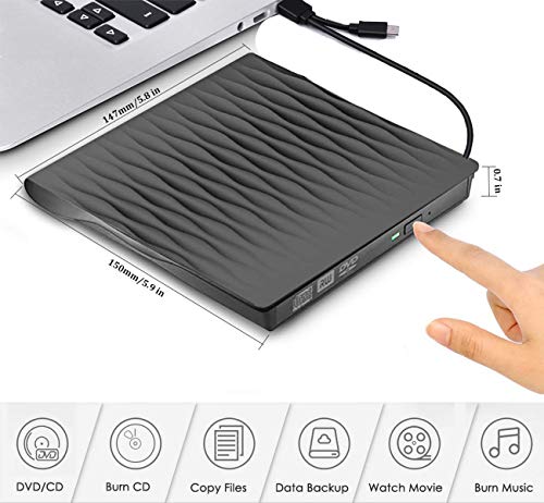 USB C CD/DVD Drive, USB Type C Adapter to USB 3.0 Superdrive Portable CD/DVD +/-RW Drive Burner Writer Optical Drive Compatible with MacBook/iMac/Laptop/Windows