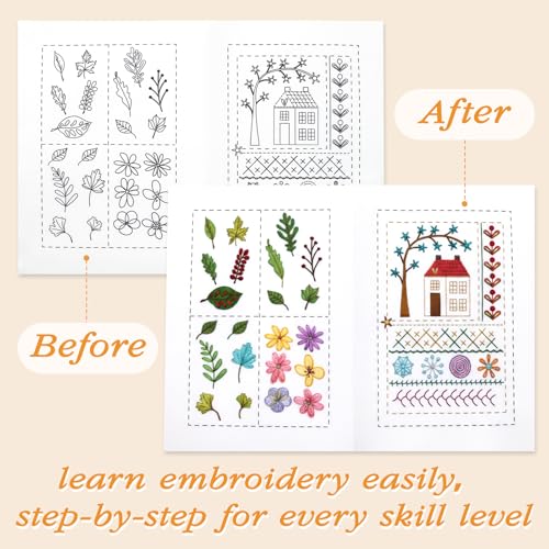 Komforbaa Upgraded Embroidery Kit for Beginners, Unbound Cross Stitch Book with Essential Patterns, 16cm Hoop, 24 Colors Thread, Complete Tools, Portable All-in-One
