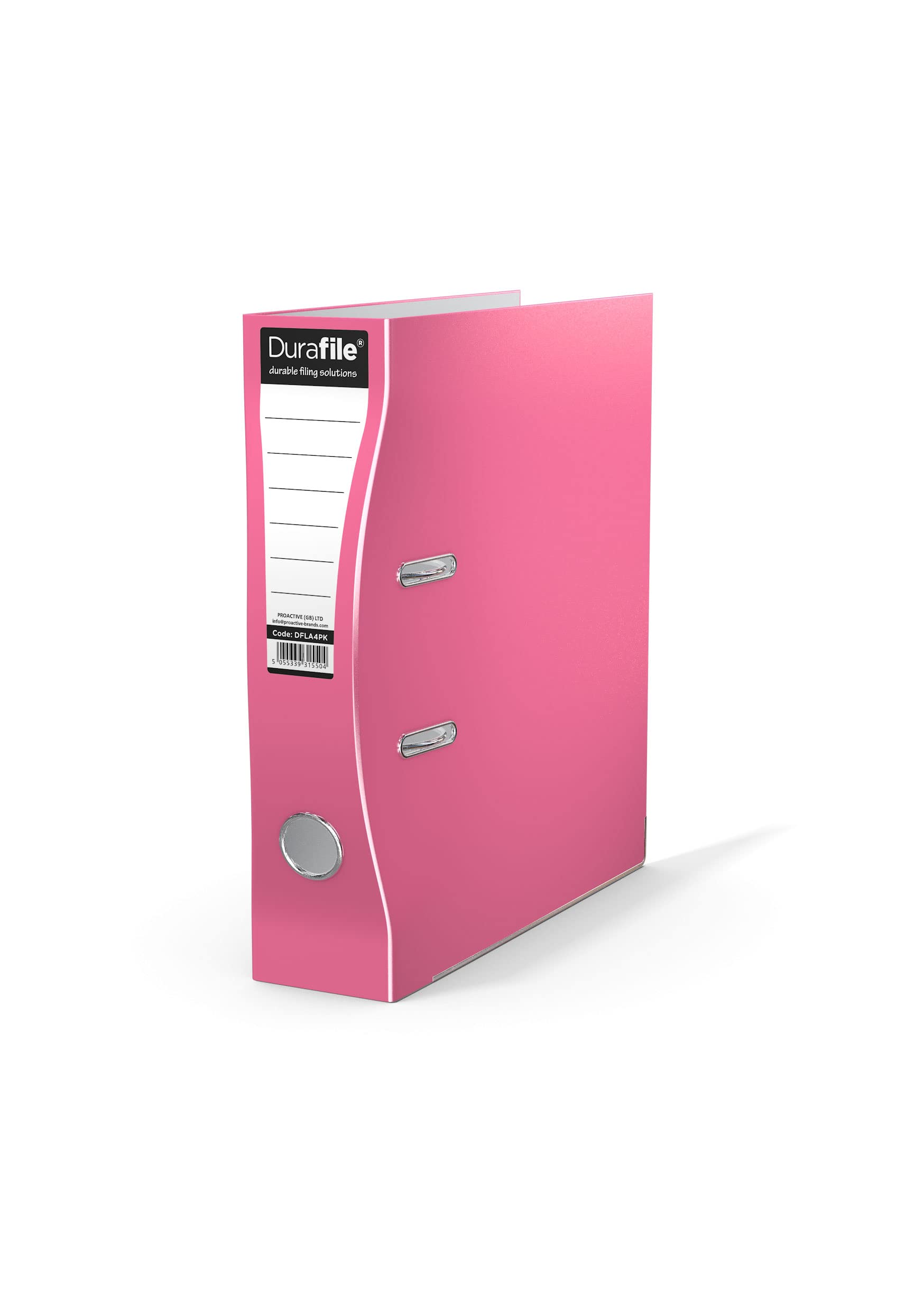 Durafile Lever Arch File, Pink, Single File, Heavy Duty Board Construction Suitable for A4 Size Documents, Ideal Folders for School, Home and the Office