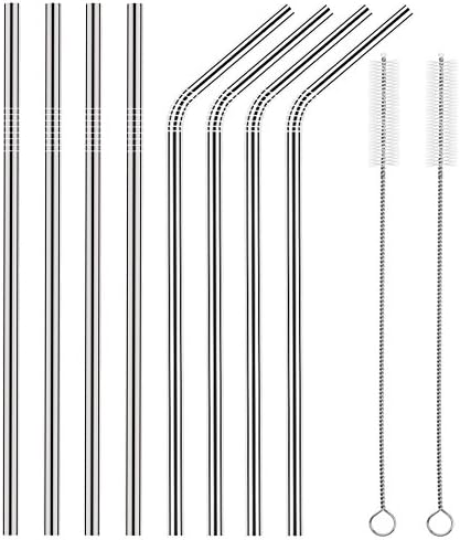 Topinon Reusable Stainless Steel Drinking Straws (4 Bend & 4 Straight Straws, 2 Brush)