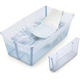 Stokke Flexi Bath Bundle - Foldable Bathtub + Newborn Support, Ocean Blue | Spacious Baby Bathtub for Birth - 4 Yrs + Newborn Insert, Lightweight, Foldable, Easy to Store - Convenient for Home &amp; Travel