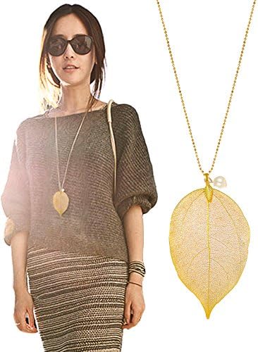 Women Jewelry Gold Fashion Jewelry For Women Necklace Pure Natural Leaf Necklace Fashion Long Chain Necklace Gifts Bohemian Boho Anniversary Gifts For Her Valentine's Day Gifts For Wife Girlfriend