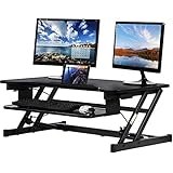 Height Adjustable Standing Desk Converter Riser Stand Up Laptop Table Compact Desktop Computer Workstation Sit to Stand up with Keyborard for Home Office 32 Inch Length