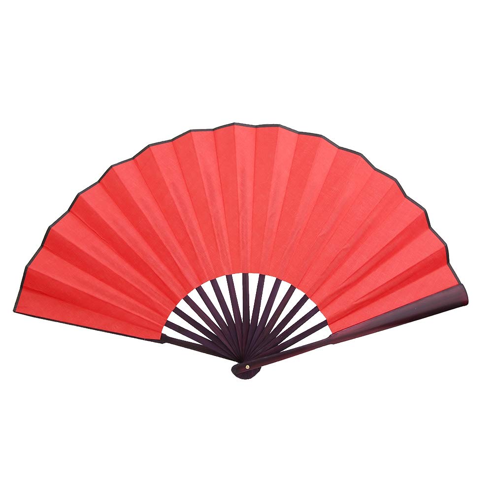 Hakeeta 10 Inch Handheld Folding Fan, Women Craft Cloth Fan Vintage Retro Summer Handheld DIY Folding Fan with Wooden Frame for Wedding Dancing Church Party Gifts Stages Performance Props.(Red)