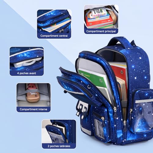 Amythe CP-CM2 Boys Reflective School Bag | Ergonomic Children's Backpack Chest Strap 6-12 Years Waterproof 25L Blue
