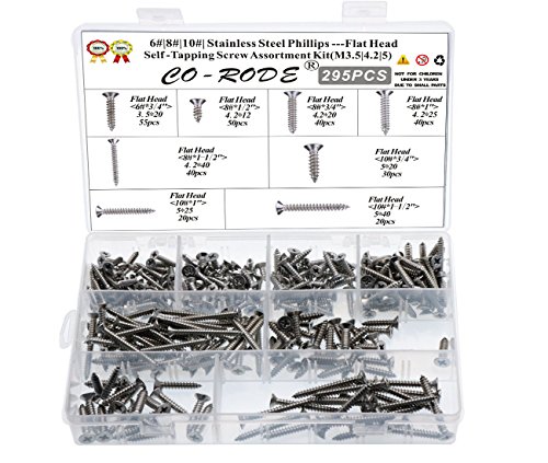 295pcs Phillips Flat Head Self Tapping Wood Screws Assortment Kit-304 Stainless Steel - Thumbnail 2