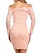 ACEVOG Ladies Pink Bodycon Dress Off Shoulder Lace Long Sleeve Retro Dresses (X-Large, Pink)