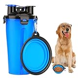 2 in 1 Dog Drinking Water Bottle with Bowl, Foloda Portable Pet Travel Outdoor Water Cup Food Container for 250g Snack and 350ml Water
