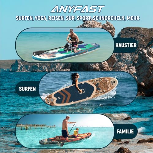 ANYFAST Inflatable Stand Up Paddle Board for Fishing - Wide Ultra Stable with Pump, Camera Mount, Kids Handle, Leash, Backpack and Accessories for Teenagers/Adults