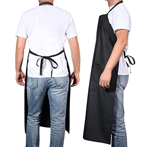 VWELL Bib Waterproof Apron with 2 Pockets,Long Cooking Apron for Men Women Chef,Commercial Restaurant and Home Kitchen Apron Durable Black