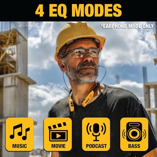 DEWALT 2-in-1 Neckband Bluetooth Headphones w/Built-In Speakers, Jobsite Wearable Speaker & Around Neck Headphones, Wireless Bluetooth Headset, 60+ Hrs, Hands-Free Music & Calls, Carry Pouch Included
