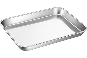Toaster Oven Tray,P&P CHEF Stainless Steel Toaster Oven Pan, Rectangle 10.5''x8''x1'', Mirror Finish & Dishwasher Safe，Fit Small Toaster Oven