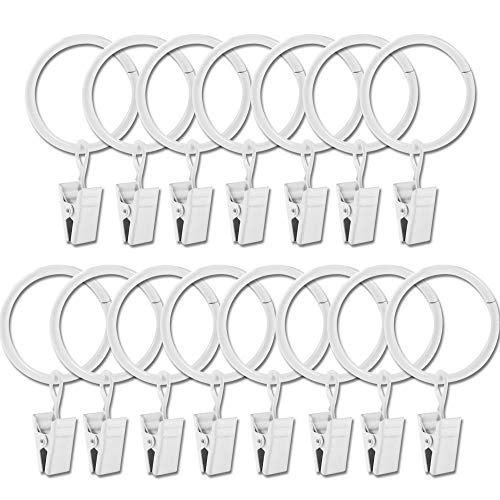 ENTHUR 15 Pcs Curtain Rings with Clips Decorative Drapery Rings Rustproof Vintage 1 Inch Interior Diameter Black (White)