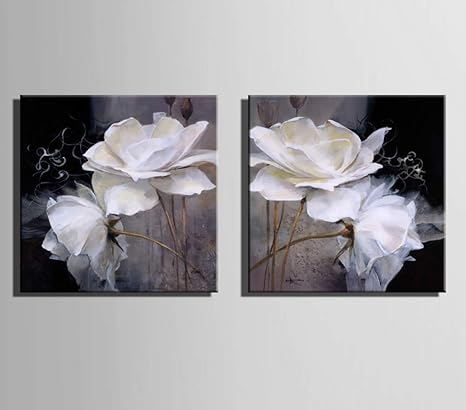 Amazon Co Jp Hsbais 100 手描きの油絵 白い花キュービストの花の壁のアートと装飾近代的な装飾の芸術作品 1pc 15 15inch A1 15 15inch ホーム キッチン