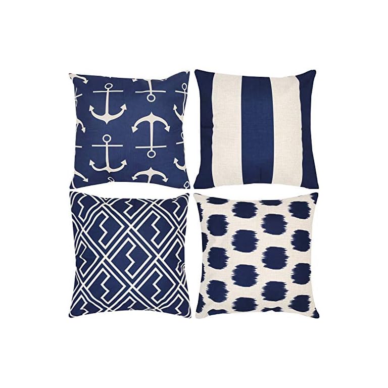 Munzong Decorative Navy Blue Nautical Anchors Beige Background Throw