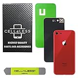 CELL4LESS Back Glass Cover OEM Battery Door Replacement w/Installed Camera Frame & Lens, Adhesive & Removal Tool for Apple iPhone 8 (Product Red 8)
