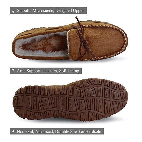Mens Slippers Indoor/Outdoor Plush Lining Moccasin Microsuede Slip On House Shoes 14 US Brown - Thumbnail 4