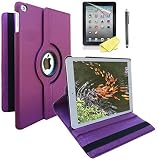 ipad 4 Generation case Rotating ipad 3 ipad 2 case for Ipad Model A1458 A1430 A 1416 Md510ll /A Mc979ll/A with Screen Protector Stand Smart Covers Support Wake/Sleep Function (Purple case)