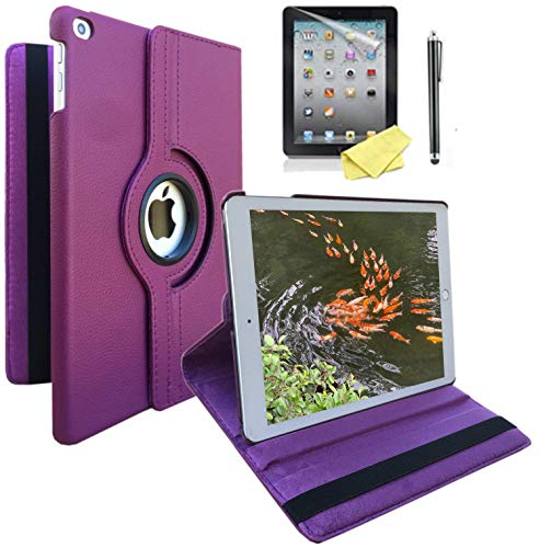 ipad 4 Generation case Rotating ipad 3 ipad 2 case for Ipad Model A1458 A1430 A 1416 Md510ll /A Mc979ll/A with Screen Protector Stand Smart Covers Support Wake/Sleep Function (Purple case)