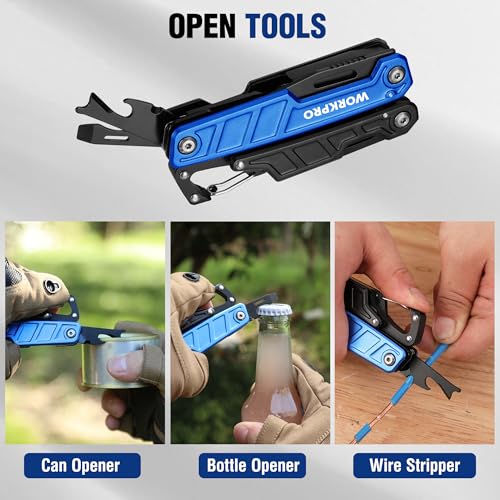 WORKPRO Multi-purpose Pliers, 11 in 1 Multifunction Pliers, Stainless Steel Folding Multifunctional Tool with Pliers Saws Screwdriver for Camping Hiking (Blue)