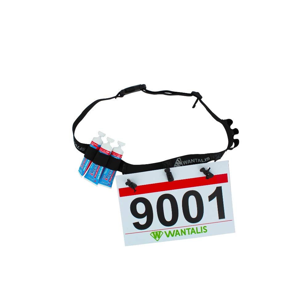 Wantalis Approved 3-Point Bib Belt and 6 Gel Holders for Marathon, Semi-Marathon, Running | CE Guarantee | French Brand