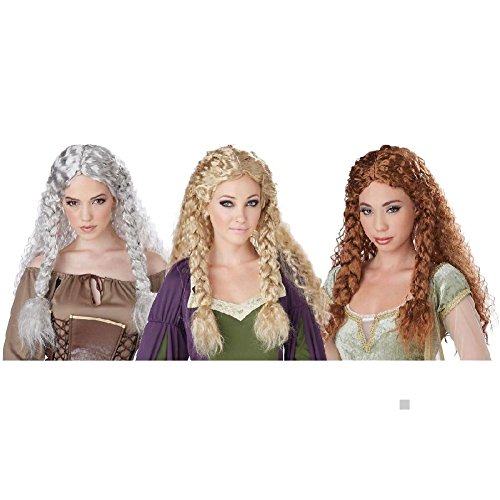 Womens Viking Costume Wig Adult Medieval Halloween Fancy Dress