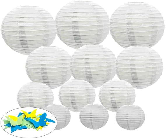 12 White Paper Lanterns Assorted Sizes By Party Girl Kim White