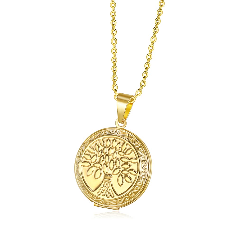 TOFBS Personalized Photo Image Locket Memory Pendant Round Flower Locket Necklace That Holds Picture Custom Necklace Gifts for Women Mom Girldfriend Wife (Gold*Tree of life) — image 1