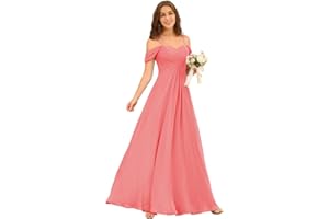 Miao Duo Off Shoulder Long Bridesmaid Dresses 2025 with Pockets A Line Chiffon Formal Dress for Women Wedding MD1201