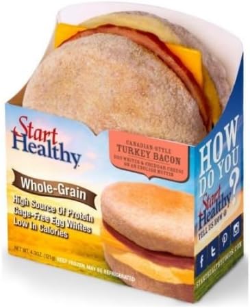 Start Healthy Canadian Style Turkey Bacon Egg and Cheese English Muffin, 4.3 Ounce -- 20 per case.