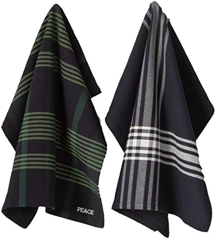 Hearth &amp; Hand with Magnolia Plaid Kitchen Towel Set Dish Towels Christmas Green/Black Stripe Farmhouse 2 PC Set Choose Your Own (Green/Black Peace Set of 2)