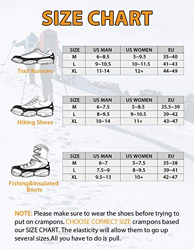 Fnova Crampons Ice Cleats Traction Cleats Ice Snow Grips Crampons for Boots Shoes Crampons for Mens Womens, Hiking, Walking, Climbing,Mountaineering