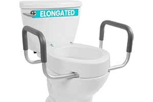 Vive Raised Toilet Seat Riser for Seniors (with Handles) - Handicap Rail Grab Bar Seat for Over Toilet - Elevated Safety for Elderly, Disabled, Medical - Elongated