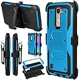 LG Escape 3 Case, LG Phoenix 2 Case, LG K8 Case, Venoro Hybrid Full Body Heavy Duty Armor Holster Defender Case Cover with Kickstand and Swivel Belt Clip (Blue)