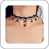 Andelaisi Boho Black Lace Choker Necklace Vintage Waterdrop Crystal Necklace Gothic Dangle Teardrop Crystal Choker Necklace Punk Lace Necklace Jewelry for Women Halloween Gifts