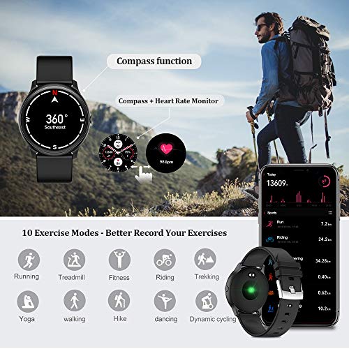 Evershop Smart Watch with Compass Heart Rate Monitor for Men Women, IP68 Waterproof Fitness Tracker with Sleep Tracker Pedometer Compatible for Android Phones&iPhone