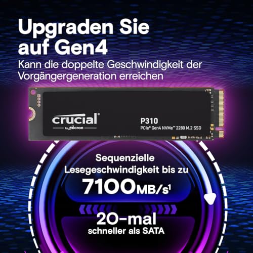 Crucial P310 SSD 4TB M.2 2280 PCIe Gen4 NVMe, bis 7.100 MB/s, für Laptop, Desktop PC & Handheld-Spielekonsolen, Interne Festplatte - CT4000P310SSD801 thumbnail 2