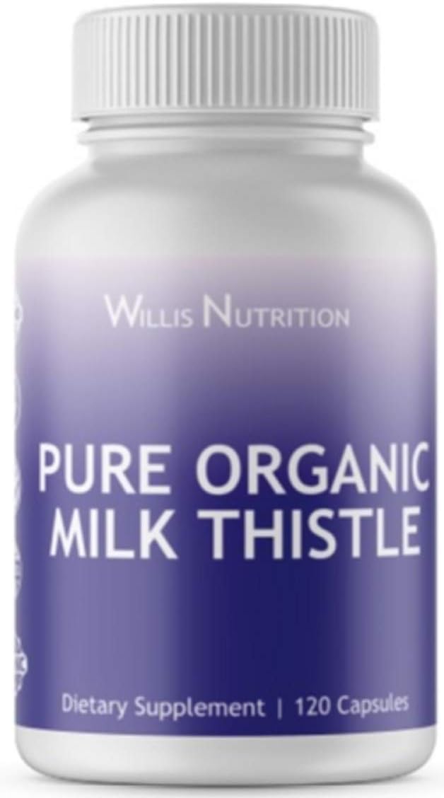 Pure Organic Milk Thistle Capsules for Liver Support & Weight Loss, Non GMO, Gluten Free, No Fillers or Additives, Concentrated Silymarin & Highly Bioavailable, 120 Capsules